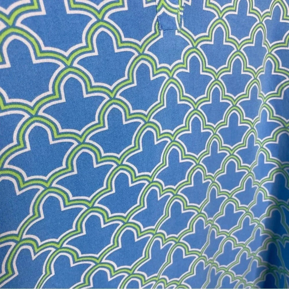 Escapada Printed Blue Yellow Notch Neck Pullover Tunic Top - Picture 2 of 6